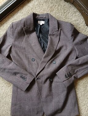 LOFT Brown Glen Plaid Double-Breasted Sport Coat Blazer